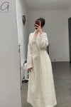 Swayingknit fluffy hair feathers long jacket SW22AW1T101 White